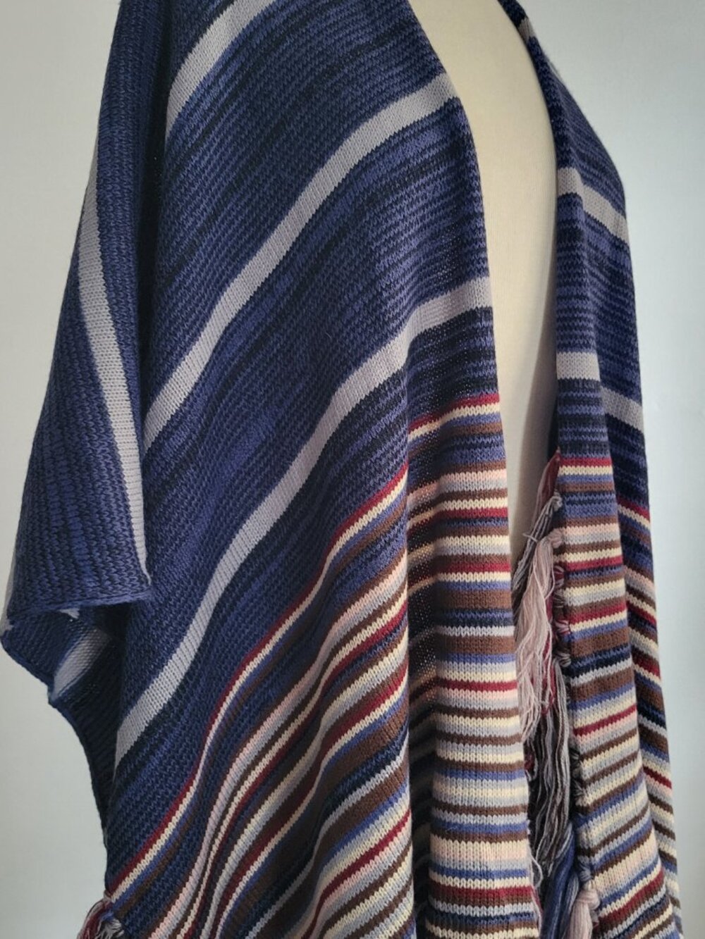 Modena Blue & Red Striped Knit Shawl Poncho | One Size | NWOT - Picture 12 of 16